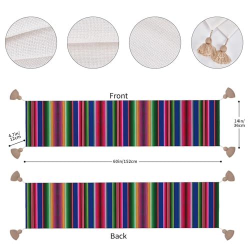 Chemin de table à rayures mexicaines 152 cm : le cadeau déco idéal avec pompons - 5