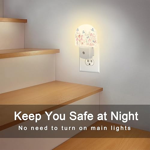 Image of Pink Tulip Flowers and Butterflies Night Light Plug into Wall,Watercolor Spring Floral Dusk to Dawn Night Light Plug in,0.5w Energy Saving Sleep Friendly NightLight for Kids Boys Girls Home Decor