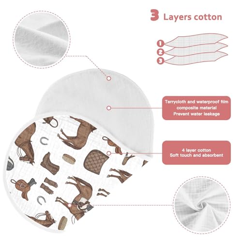 2 Pack Muslin Burp Cloths Horse Cowboy White Cotton Baby Burp Cloths Soft Burping Cloth Absorbent Spit Up Rags for Baby Boys Girls, Large 22" x 11"3