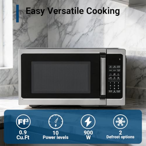 Image of 0.9 Cu Ft Countertop Microwave Oven, 900W Microwave with 10 Power Levels, 6 Auto Menus, Practical Microwave Oven Suitable for Kitchens, Apartments, and Offices