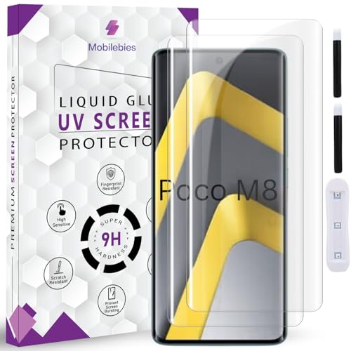 Image of Premium HD+ UV Tempered Glass Screen Protector For Poco M8 5G (6.77 Inch, Pack of 2) Full Adhesive UV Curved Screen Protector Case Friendly HD Clarity with installation kit & Guide