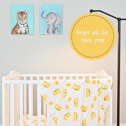 Image of LollyBanks 100% Cotton Muslin Swaddle Blanket, Lemon Print, 47 x 47 Inches, Baby, Toddler, Female