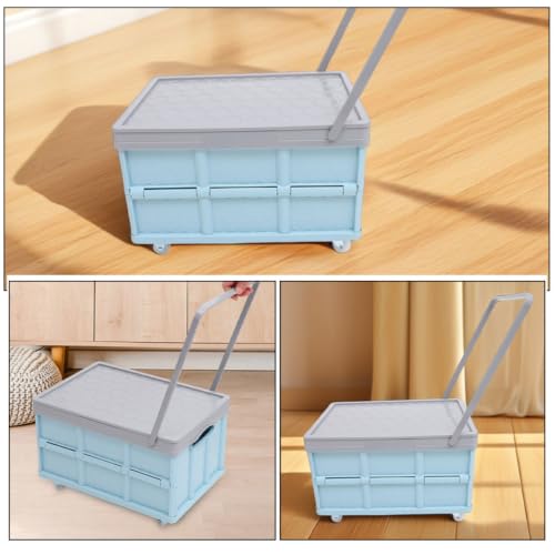 Carrito de almacenamiento azul de plástico resistente con ruedas y asa 4