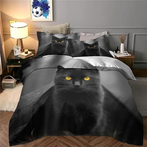Housse de couette chat noir impression 3D microfibre de qualité - 6