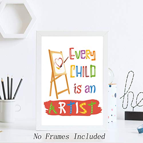 Image of CHDITB Unframed Colorful Art Print Inspirational Quotes&Saying Painting Watercolor Words Wall Art,Set of 4(8''x10'') Canvas Ink Splatter Palette Picture for Study Kids Room Classroom Decor