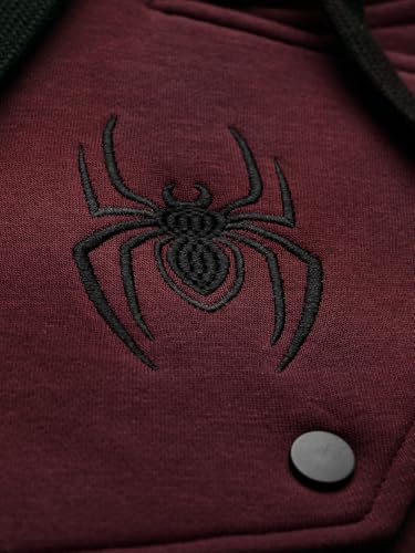 Image of The Souled Store Spiderman: Spider Power Men and Boys Full Sleeves Hooded Neck Maroon Embroidered Cotton Blend Oversized Fit Winter Wear Pullover Hoodie