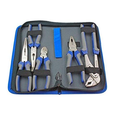 US PRO Tools 5pc Pliers Set in case Combination Long Bent Nose Side Cutters Water Pump 1821 Cover
