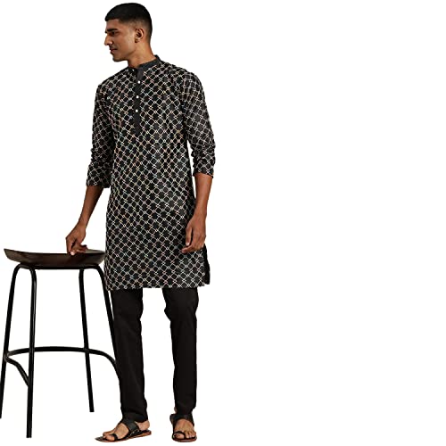 Image of SOJANYA Men's Silk Blend Geometric Regular Kurta