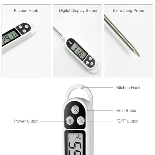 Digital Kitchen Thermometers with Large LCD Screen Long Probe Thermometer Instant Read Auto Off ℉/℃ Button Accurate Water Temperature Thermometer for Beverage, Grill, BBQ, Food Cooking - Image 5