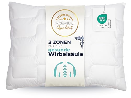 ZOLLNER Deluxe Kissen - 3-Zonen Kopfkissen - Made in Europe – Polyester - waschbar bis 95°C - 70x90 cm - Hotelqualität - Oeko Tex® Zertifiziert