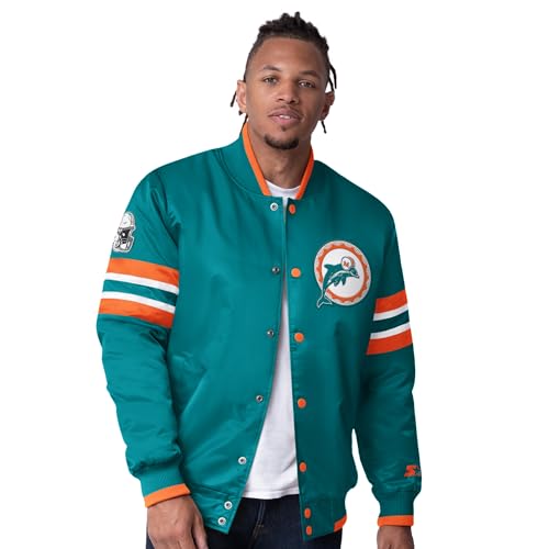 Starter Men's Aqua Miami Dolphins Vintage Logo Scout I Full-Snap Varsity Jacket
