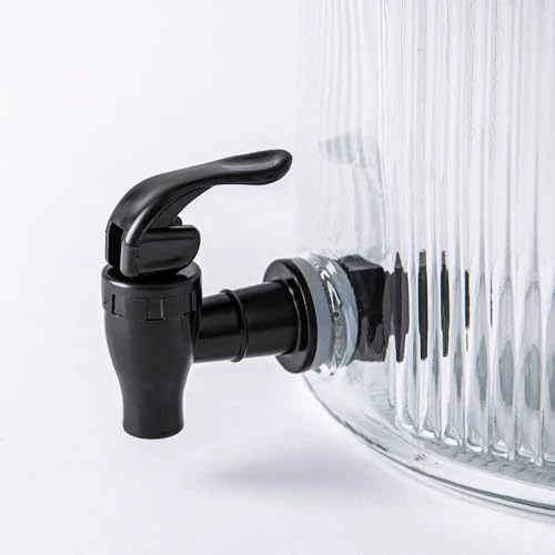 Image of 5.5 Liter Glass Beverage Dispenser with Tap & Black Lid, Drink Dispensers for Beer, Water, Cocktails, Detox Drinks, Party,Bars,Home & Restaurants,Wedding Decoration (VM-04)