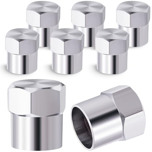 MEAJOO 8PCS Metal Brass Tire Valve Stem Caps, Airtight Seal Heavy Duty Dustproof, Universal Tire Valve Stem Covers for Cars, SUV, Trucks, Bikes, Motorcycles, Bicycles(Silver)