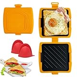 Sandwichera para microondas - Micro Munchy con tecnología Heatwaves, correas de silicona ajustables y platos antiadherentes, inalámbrica para queso a la parrilla, desayuno, aperitivos crujientes