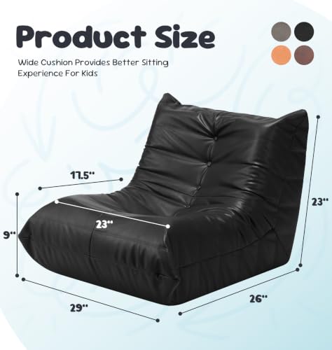 Image of Hobestluk Small Bean Bag Chair Lazy Floor Sofa, Memory Foam Fireside Sofa Beanbag Faux Leather Armless Chair for Living Room Bedroom Dorm Reading Playing (Black, Medium)