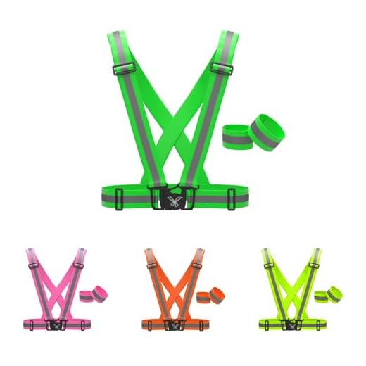 247 Viz Reflective Vest with Hi Vis Running Bands, Fully Adjustable & Multi-Purpose Safety Vest: Night Running Gear, Cycling Gear, Motorcycle Safety, Dog Walking & More - High Visibility Neon Green