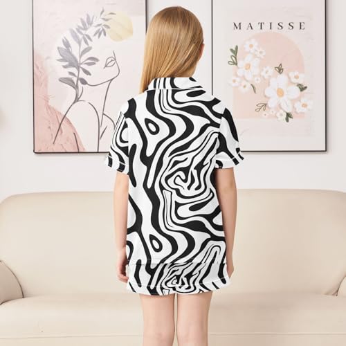 ALAZA Black White Zebra Print Striped Satin Pajamas Set Short Sleeve Button Down Sleepwear Summer Pjs 2 Piece4
