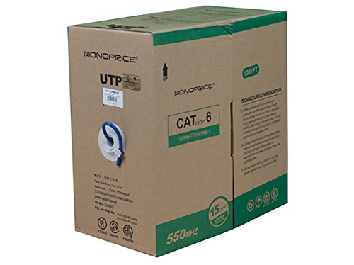 Monoprice Cat6 Ethernet Bulk Cable - 1000 Feet - Blue | Network Internet Cord - Stranded, 550Mhz, Utp, Pure Bare Copper Wire, 24Awg #TOP1