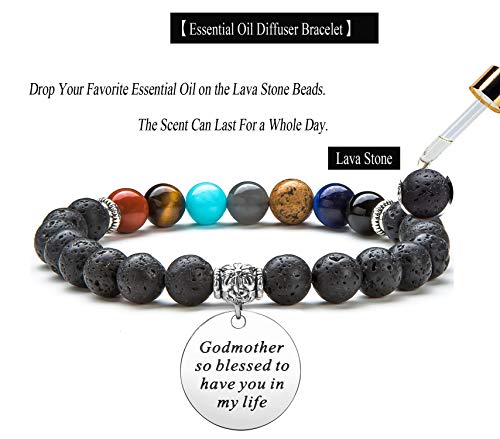 Hamoery Men Women 8Mm Lava Bracelet Personalized Inspirational Gifts For Godfather Aromatherapy Essential Oil Diffuser Anxiety Bracelet Elastic Natural Stone Yoga Beads Bracelet (Godfather) #TOP3