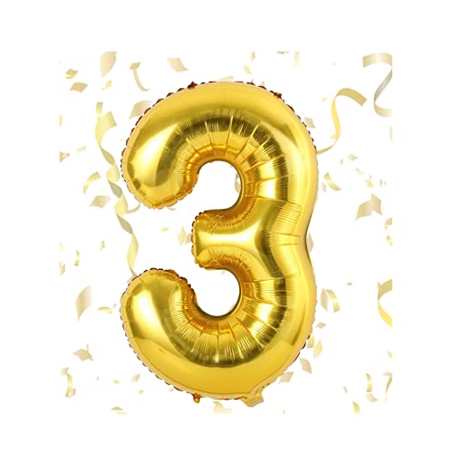M2xcec Golden Luftballon Zahlen 3, 32 Zoll Geburtstag Luftballon 3, Riesenzahl Folienballon Zahl Geburtstagsdeko, Ballons für Geburtstag, Hochzeit, Jubiläum Party Dekoration & Co Cover