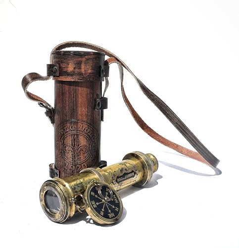 Vintage Brass Dolland London 16-Inch Telescope With Leather Box - Military Spyglass for Watching and Trekking - Royal Navy Device (Military Finish)