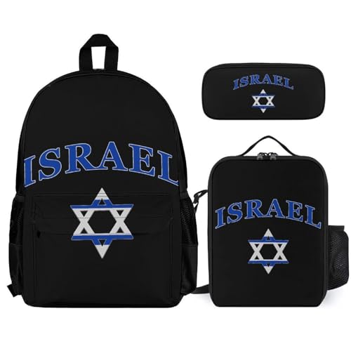 Israel Flag Israelites Israeli Backpack 3 Set with Lunch Bag Insulated Shoulder Meal Tote Bags Pencil Case Box Casual Daypack