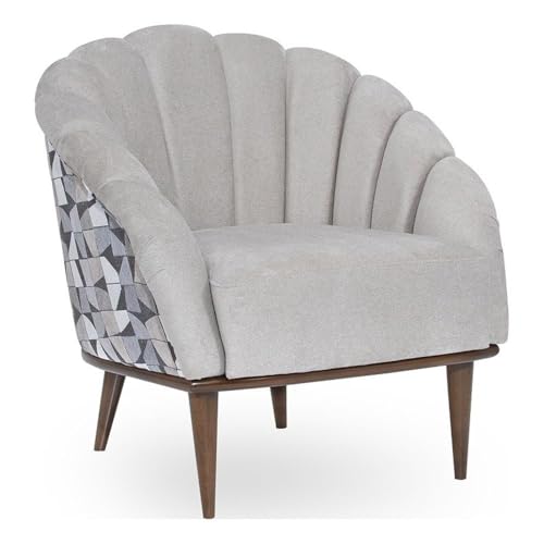 MICHAEL AMINI Balboa Chenille Accent Chair in Beach Gray/Warm Walnut