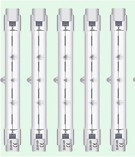 Vinaco J118 R7S Bulb 400W, 5 Pack R7S Halogen Bulb 118MM 400W Dimmable with 2800K Warm White, High Output 7500LM Linear Halogen, Long Lifespan 118MM for Security Landscape Light