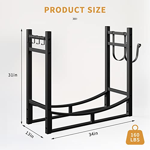 Mr Ironstone 34In Firewood Rack Fireplace Tools Rack Indoor Fire Wood Racks Outdoor Firewood Rack Heavy Duty Firewood Holder,Fireplace Accessories,Fireplace W/Kindling Holder,Shovel,Poker,Tongs,Broom #TOP4