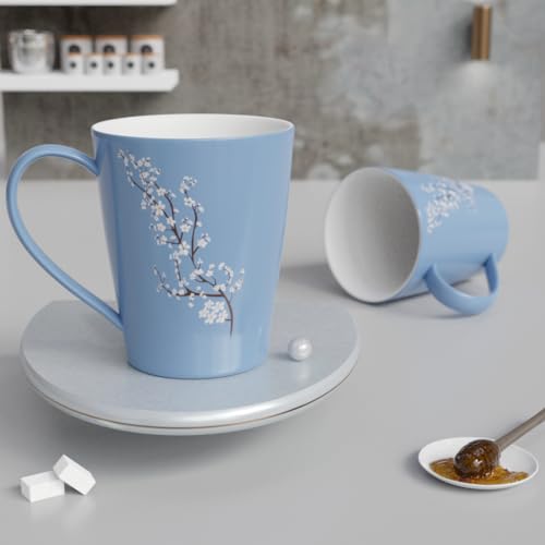 Image of The Earth Store Blossom Lavender Ceramic Coffee Mug Set 330ml, Microwave & Dishwsher Safe Tea /Milk Mug, Ideal for Home, Office, Gifting and Daily Use Set of 2