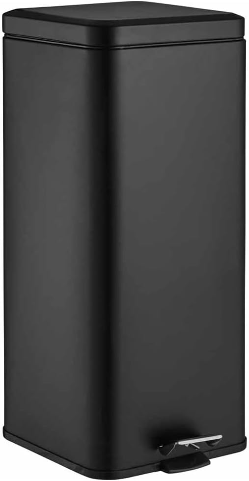 wilko Black Square Soft Close Bin - 30L Capacity - Black Colour - Empty Inner Bin - Fitted With Foot Pedal & Handle - Soft-Closing Mechanism - Kitchen, Utility, Bathroom Rubbish