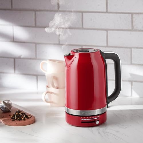 KitchenAid Artisan Waterkoker met Temperatuurregeling - 1,5L - Dubbelwandig voor langer warmtebehoud - 2400W - 50°C tot 100°C - Retro Theewaterkoker - Keizerrood