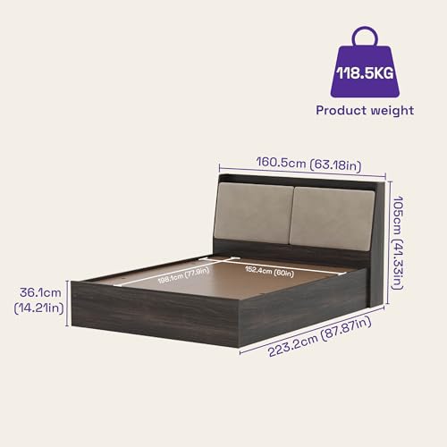 Image of Wakefit Bed | 3 Yr Warranty | Bed Queen Size, Storage Box & Foam-Cushioned Upholstery Headboard, Density: 680-750 kg /m, Termite & Borer Resistant, Fits Mattresses Up to 8 Inches (Mars 78 x 60 - WM)