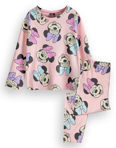 Disney Minnie Maus Mädchen Pyjama Set | Kinder Langärmelige Langbein-Pyjamas mit Grafik in Pink | Allover-Print Minnie Loungewear Bekleidung |...
