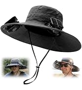 2-in-1 Hands-Free Hat Fan, UPF 50+ Wide Brim Sun Hat with Dual Solar Fans for Fishing Hiking, USB...