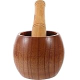 BATHVEVE 木製すり鉢と握りやすい杵 家用調味料ペーストル 伝統的なニンニクぶし器 中型酸枣木製クラッシュポット 簡単操作で調理に