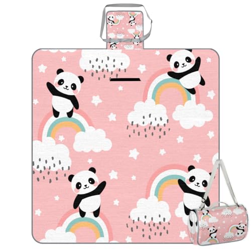 Shimoshe Picnic Blankets 57”x 59”, Rainbow Panda Waterproof Sandproof Picnic Mat Lightweight Foldable Beach Blanket for Camping Park Grass Beach Outdoor Blanket