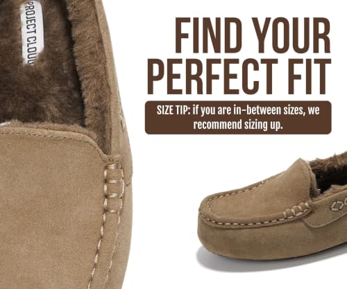 Image of Project Cloud 100% Genuine Leather Slippers for Women - Fur Lined Outdoor Slippers for Women Footwear with Memory Foam - Stylish Womens Moccasin (Cathi)