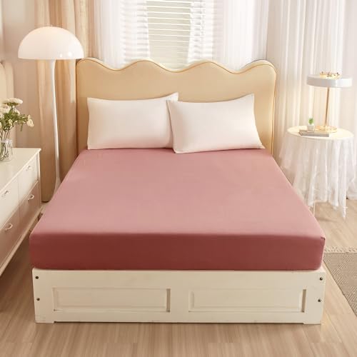 Twin Fitted Sheet Only,100% Cotton Blush Pink Bottom Sheet with 15