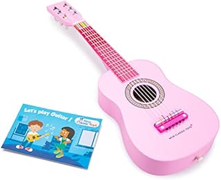 New Classic Toys 10345 Drewniana zabawka gitarowa dla małych dzieci, 3 chłopców i dziewcząt, prezenty dla dzieci, instrumenty muzyczne dla dzieci, trzyletnia, muzyczna muzyka, czerwony, 10349, różowy