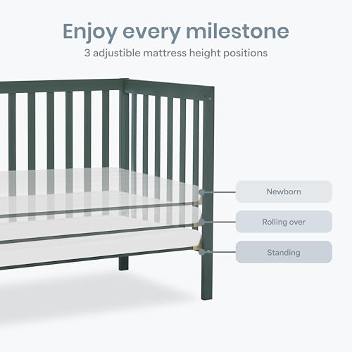 Image of Dream On Me Edgewood 4-in-1 Convertible Mini Crib in Olive