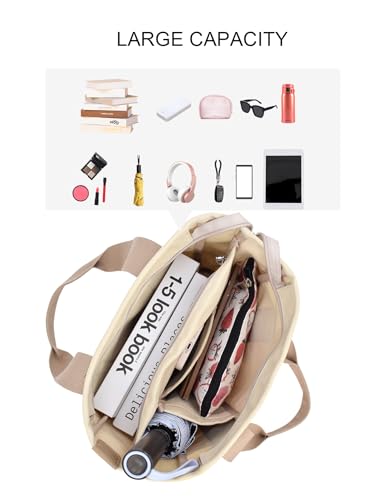 Image of TeeYee 16oz Canvas Tote Bag Casual Multi pockets Handbags Large Capacity Shopping Shoulder Bag with Pocket Bags Work Purses