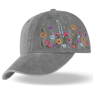 Biubee Women’s Floral Embroidered Baseball Cap – Adjustable Breathable Sun Hat for Outdoor Sports, Golf, Casual Wear Grey