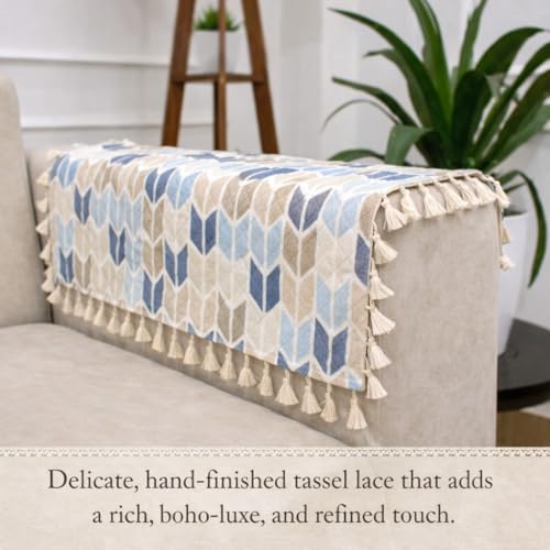 Image of STITCHNEST Printed Quilted Sofa Arm Cover with Tassels | Stylish Hand Rest Protector | Soft & Durable | 18 x 22 Inches