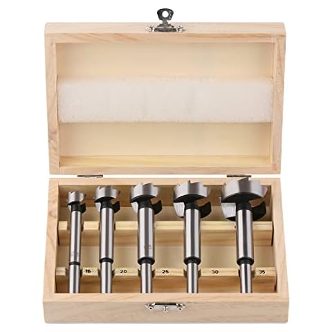 Vearter 5PCS/Set 15/20/25/30/35mm Forstner Boring Drill Bits Kit Woodworking Self Centering Hole Saw Wood Cutter Tools Set… Cover
