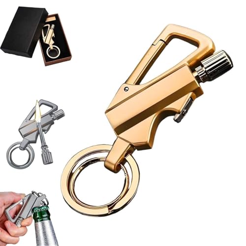 Accendino a fiammifero permanente, apribottiglie portachiavi multifunzionale, portatile in metallo, riutilizzabile, adatto for campeggio e raccolta all'aperto(Gold)