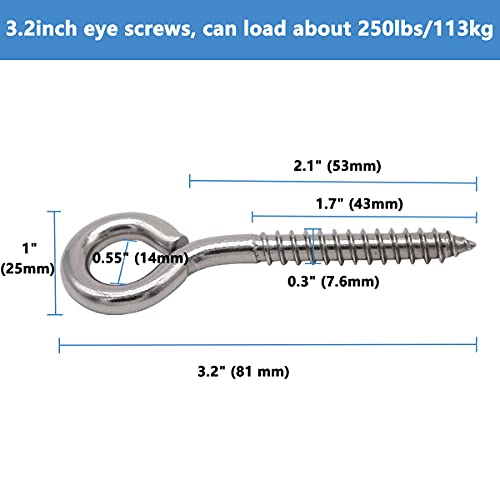 Tiptop Home 3.2INCHSCREWEYES-210821001-SL Aysum 20Pcs 3.2 Inch Screw Eyes Heavy Duty Stainless Steel Screw In Eye Hooks thumb #2