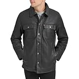 Levi's Men's Buffed Cow Faux Leather Hooded Trucker Jacket, New Black, Small