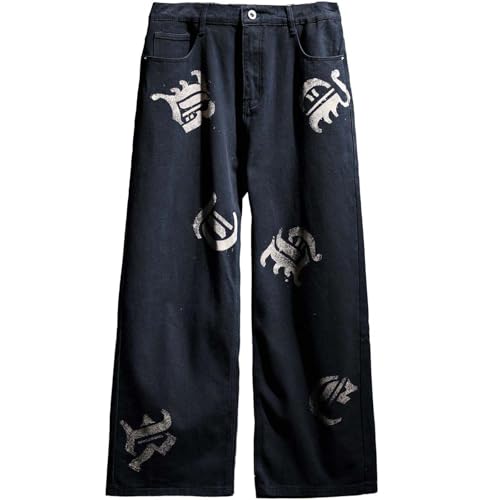 Multi Lettering Bleach Banding Wide Denim Pants Black