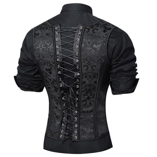 Men Dress Waistcoat Vintage Corset Vest Lace Up Boned Black Formal Tops Wedding Stage2